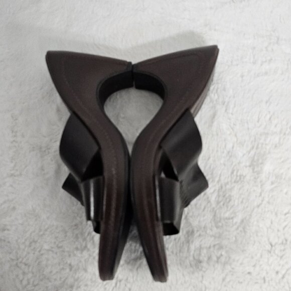 Zu Chocolate Brown Leather Whipstitch Slide On Heeleed Sandal Size 9 - Picture 9 of 15